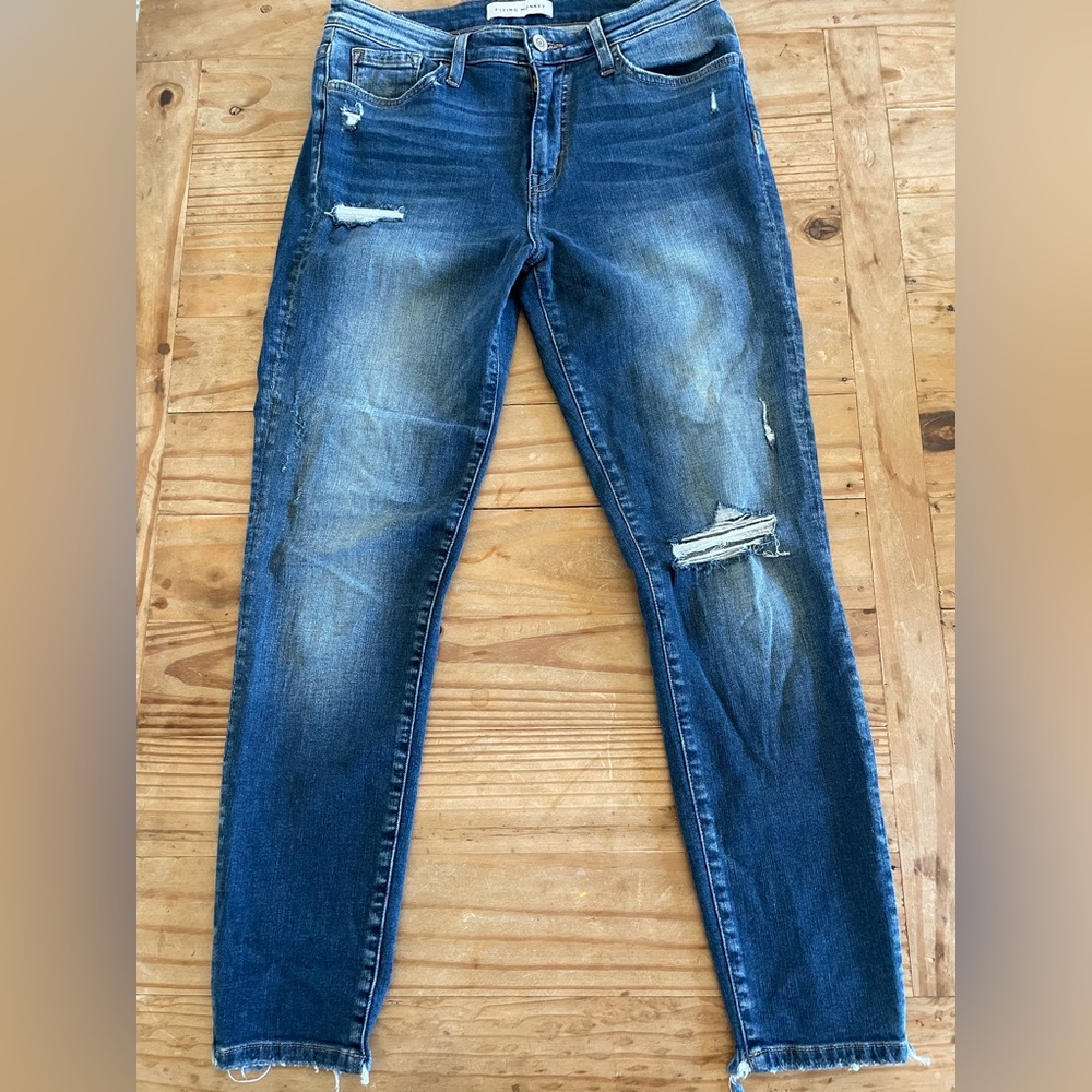 Flying Monkey Dark Blue Distressed Cropped Ankle Jeans